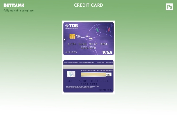 Модерен стил Монголија TDB банка виза шаблон payWave картичка